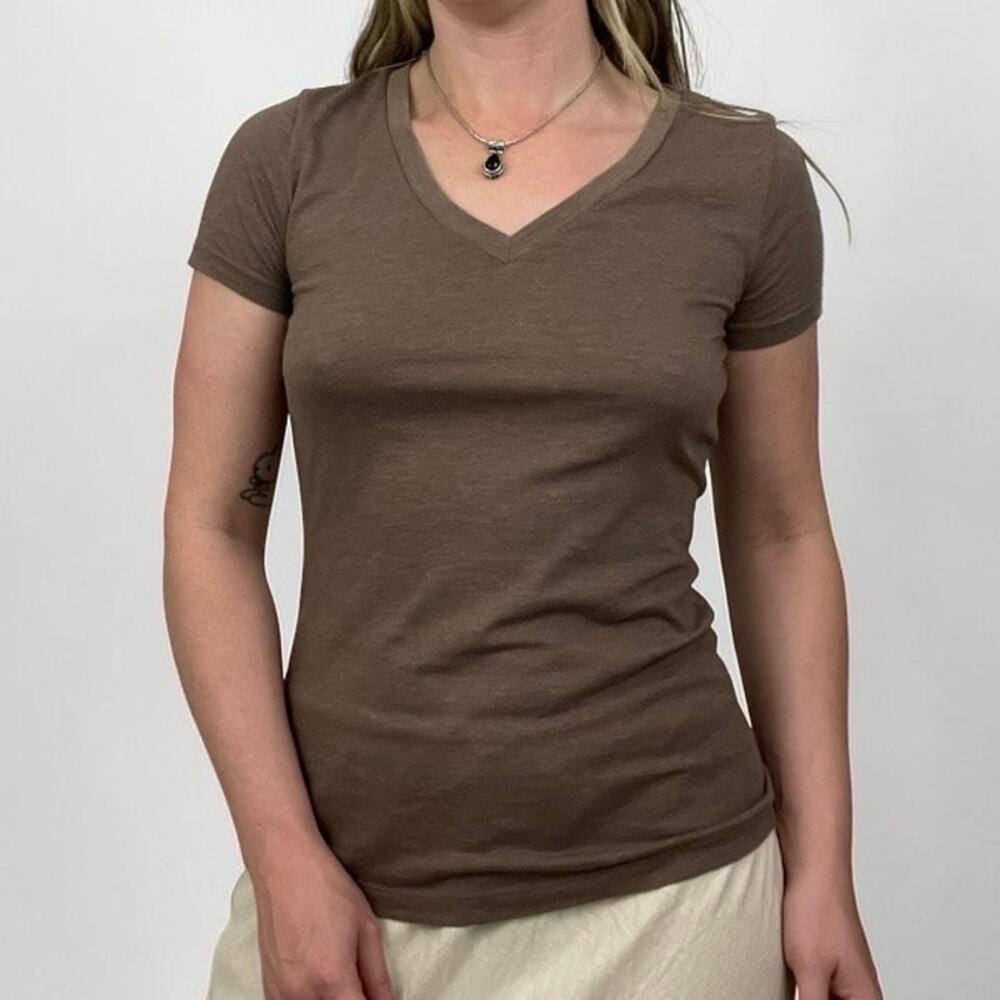Mossimo Supply Co Brown V-Neck Short Sleeve Top - Picture 1 of 8